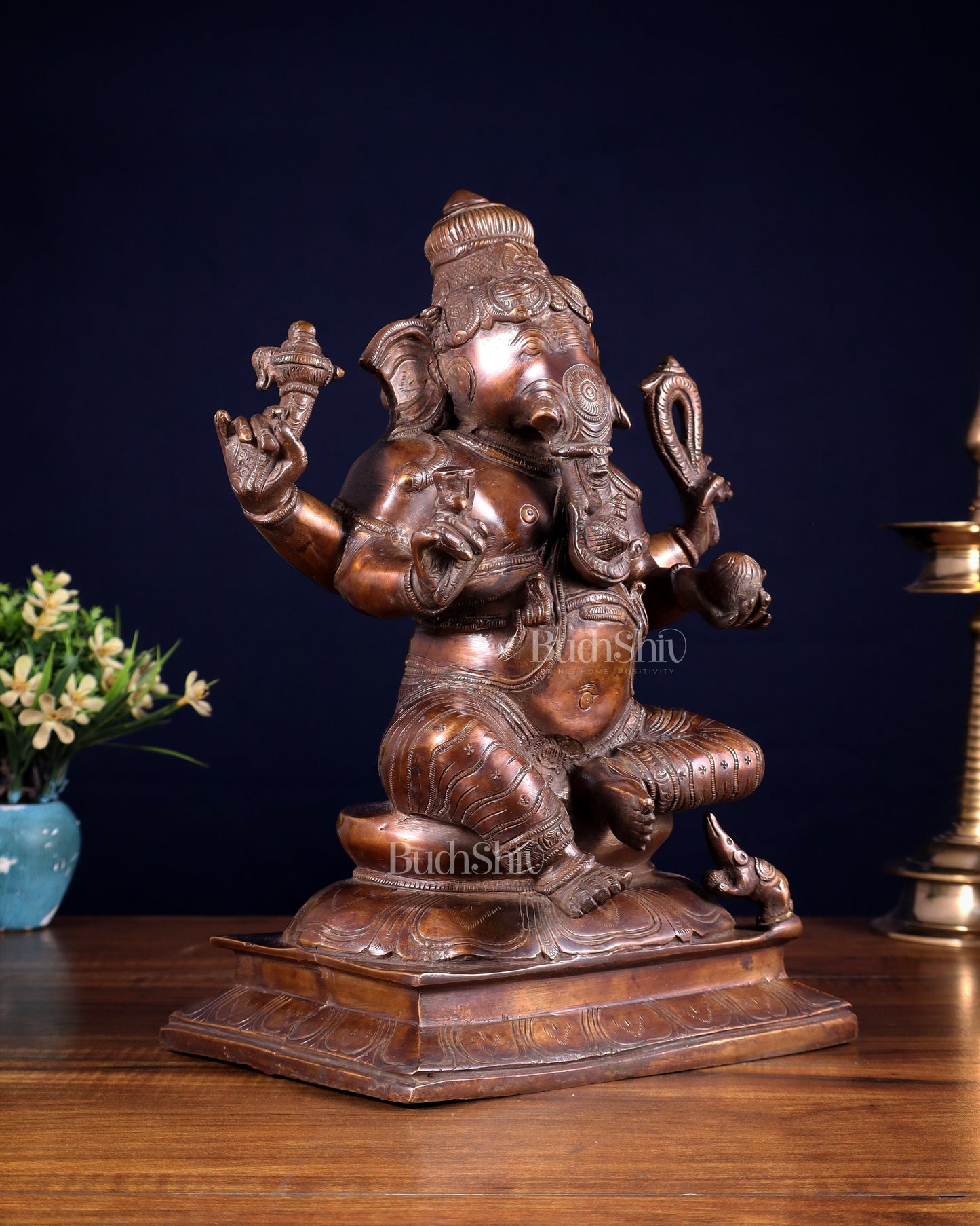 Pure Brass Valampuri Ganesha with Right Trunk – Chola Style, 12 Inch
