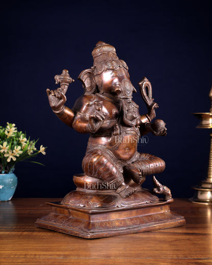 Pure Brass Valampuri Ganesha with Right Trunk – Chola Style, 12 Inch