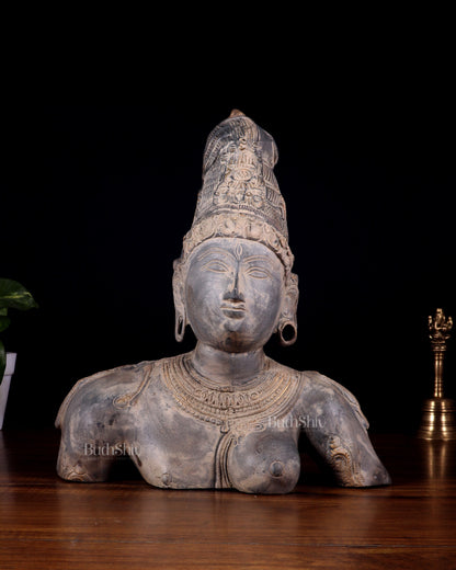 Pure Brass Shiva Parvati Ardhanarishwar Bust Sculpture – Vintage Stone Finish 12.25 inch