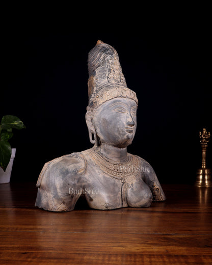 Pure Brass Shiva Parvati Ardhanarishwar Bust Sculpture – Vintage Stone Finish 12.25 inch