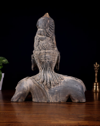 Pure Brass Shiva Parvati Ardhanarishwar Bust Sculpture – Vintage Stone Finish 12.25 inch