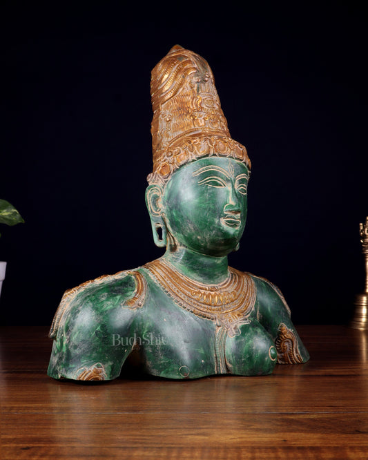 Pure Brass Shiva Parvati Ardhanarishwar Bust Sculpture – Vintage green patina 12.25 inch