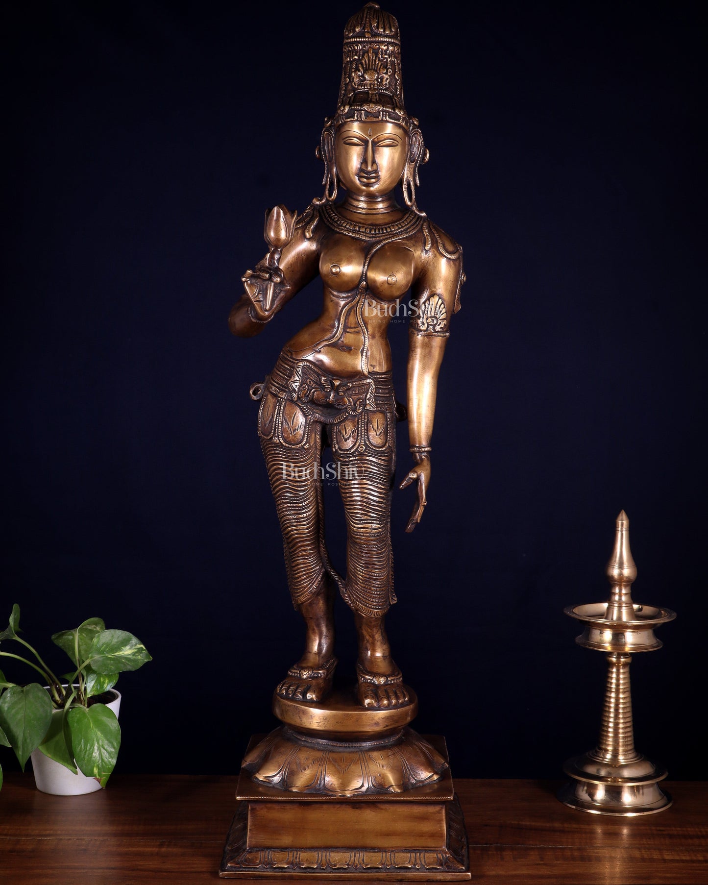 Pure Brass Bhoga Shakti Standing Uma Parvati Statue – Vintage Finish 29.5 inch
