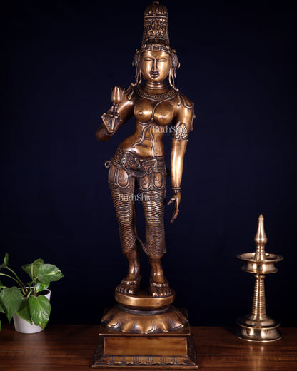 Pure Brass Bhoga Shakti Standing Uma Parvati Statue – Vintage Finish 29.5 inch