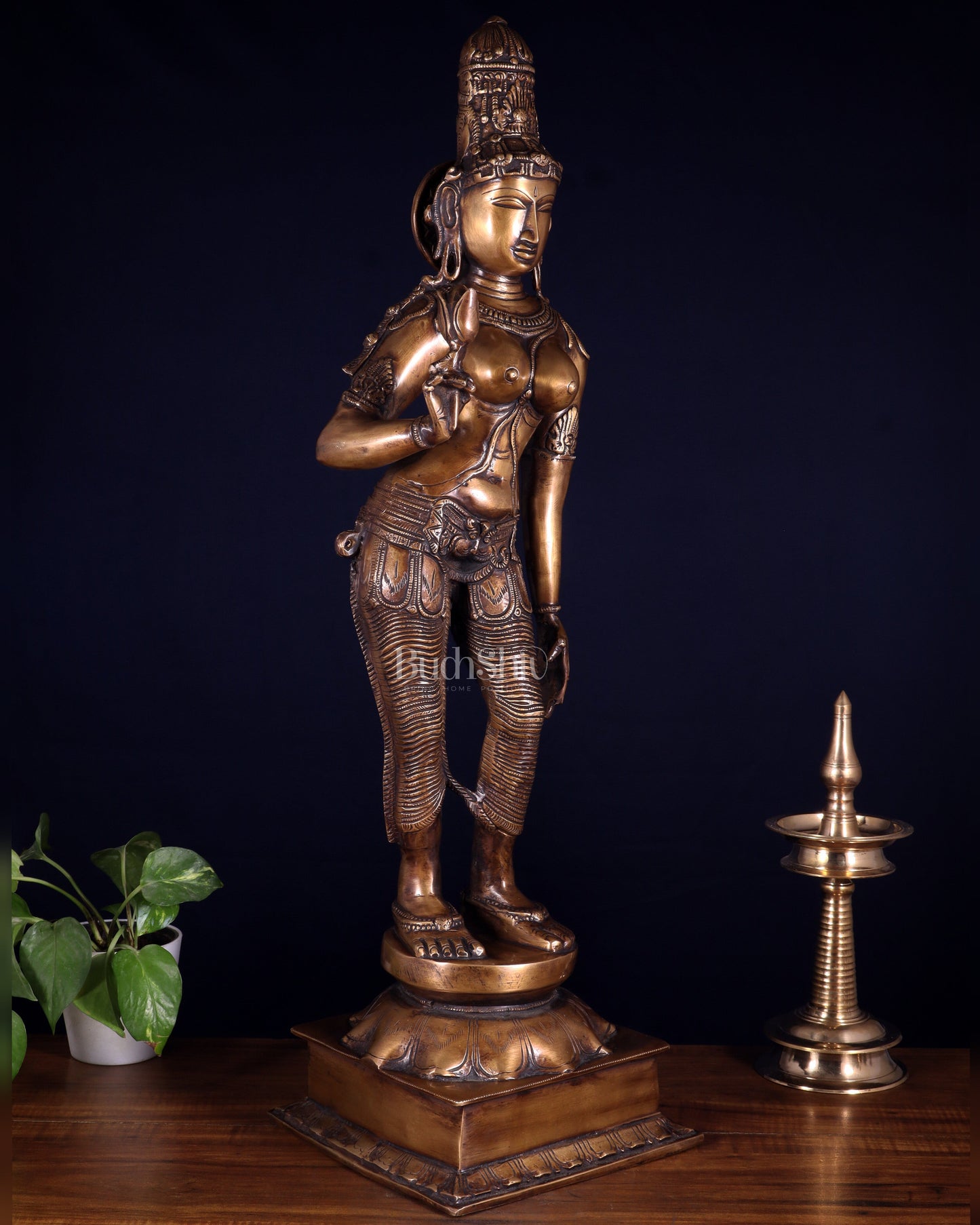 Pure Brass Bhoga Shakti Standing Uma Parvati Statue – Vintage Finish 29.5 inch