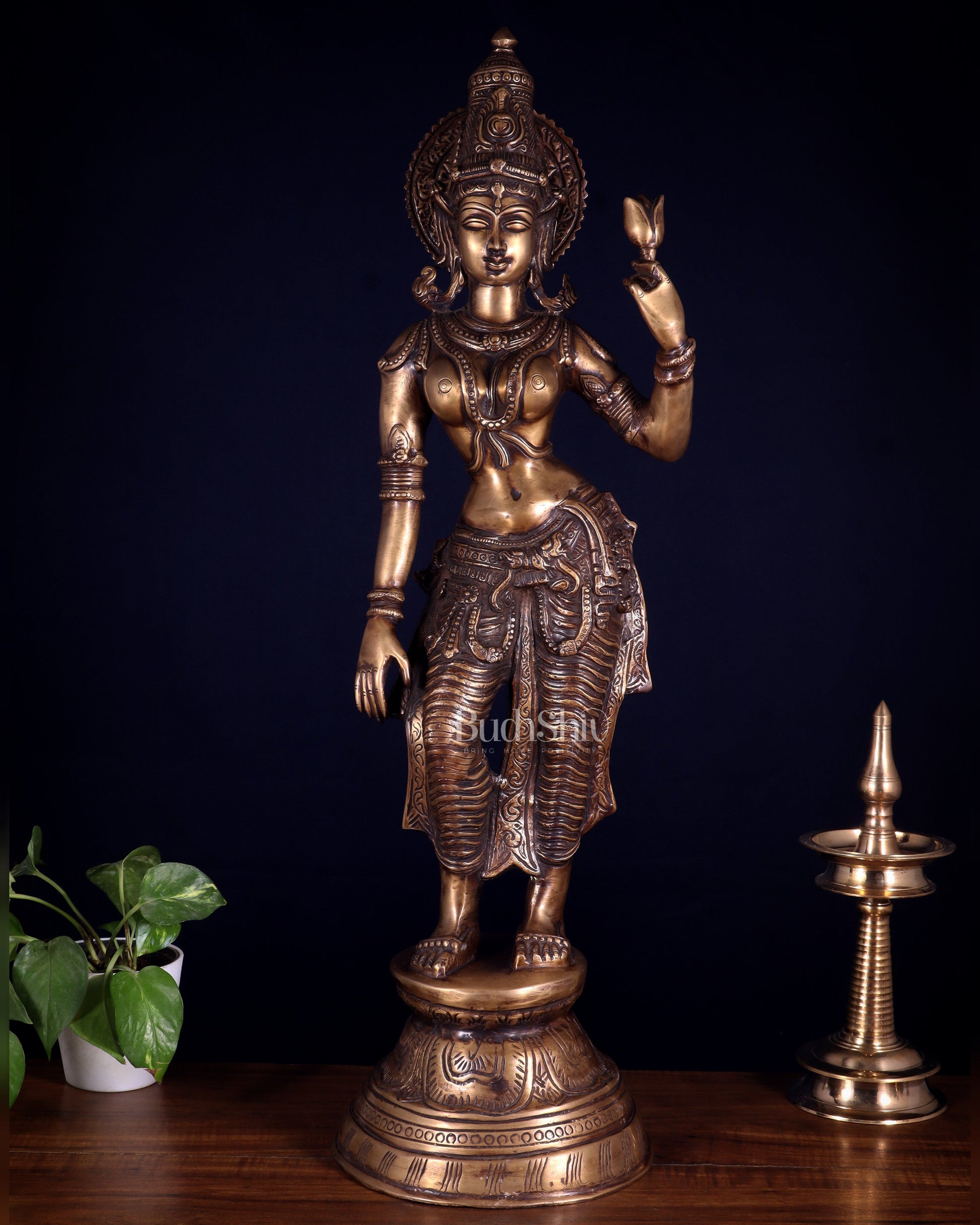 Rare Standing Lakshmi Brass Statue – Two Arms, Handcrafted Masterpiece 28.5 inch