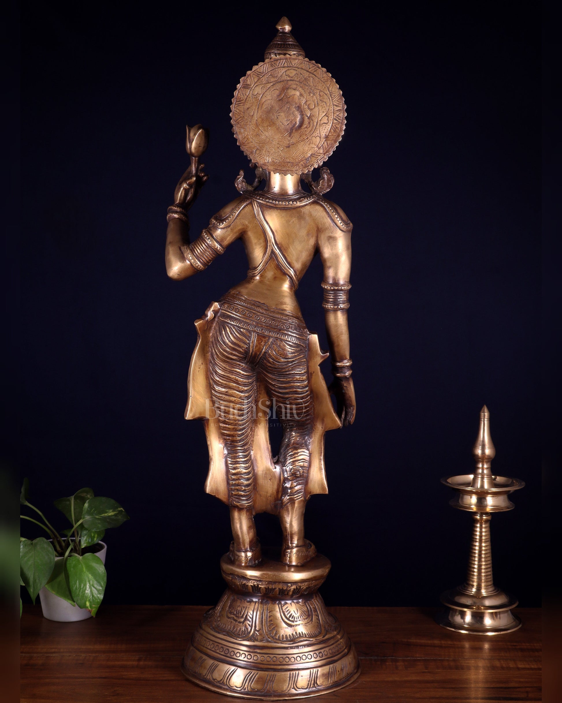 Rare Standing Lakshmi Brass Statue – Two Arms, Handcrafted Masterpiece 28.5 inch