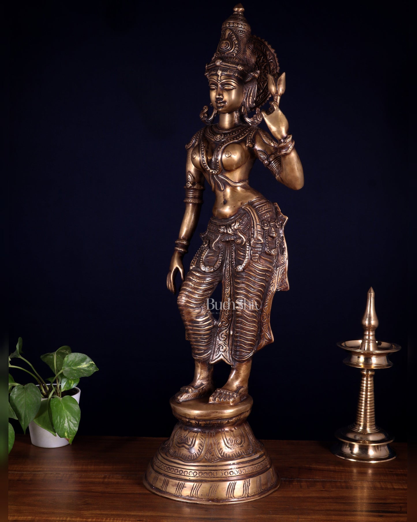 Rare Standing Lakshmi Brass Statue – Two Arms, Handcrafted Masterpiece 28.5 inch