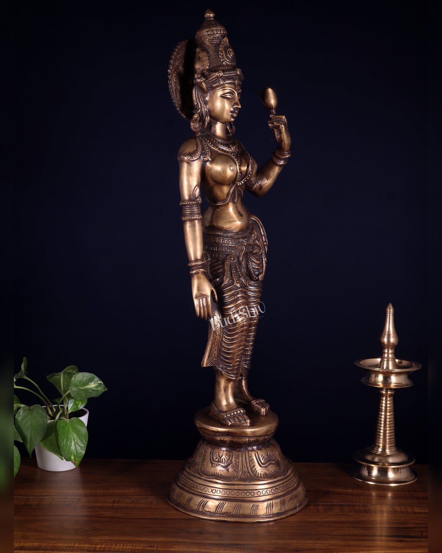 Rare Standing Lakshmi Brass Statue – Two Arms, Handcrafted Masterpiece 28.5 inch