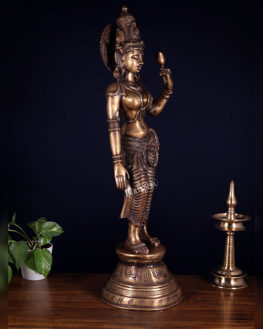 Rare Standing Lakshmi Brass Statue – Two Arms, Handcrafted Masterpiece 28.5 inch