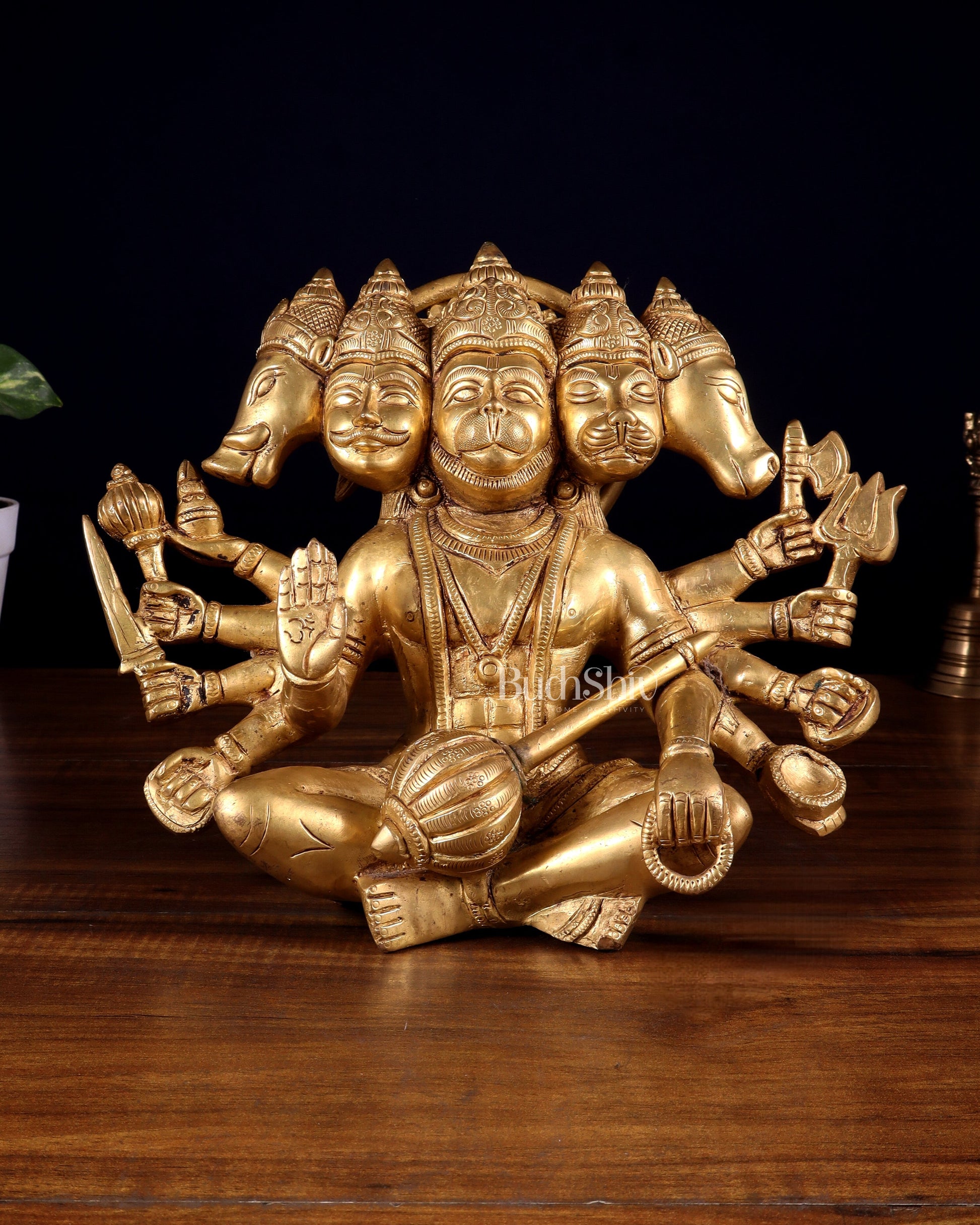 Superfine Brass Panchmukhi Hanuman with Crossed Legs 9.5"