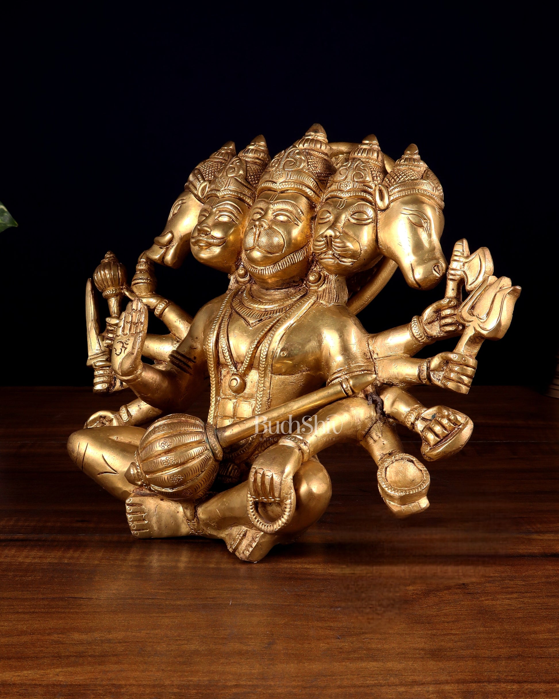 Superfine Brass Panchmukhi Hanuman with Crossed Legs 9.5"