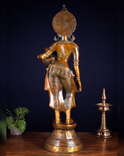 Pure Brass Lady with Pot Statue – Double Chola Tone 28.5 inch