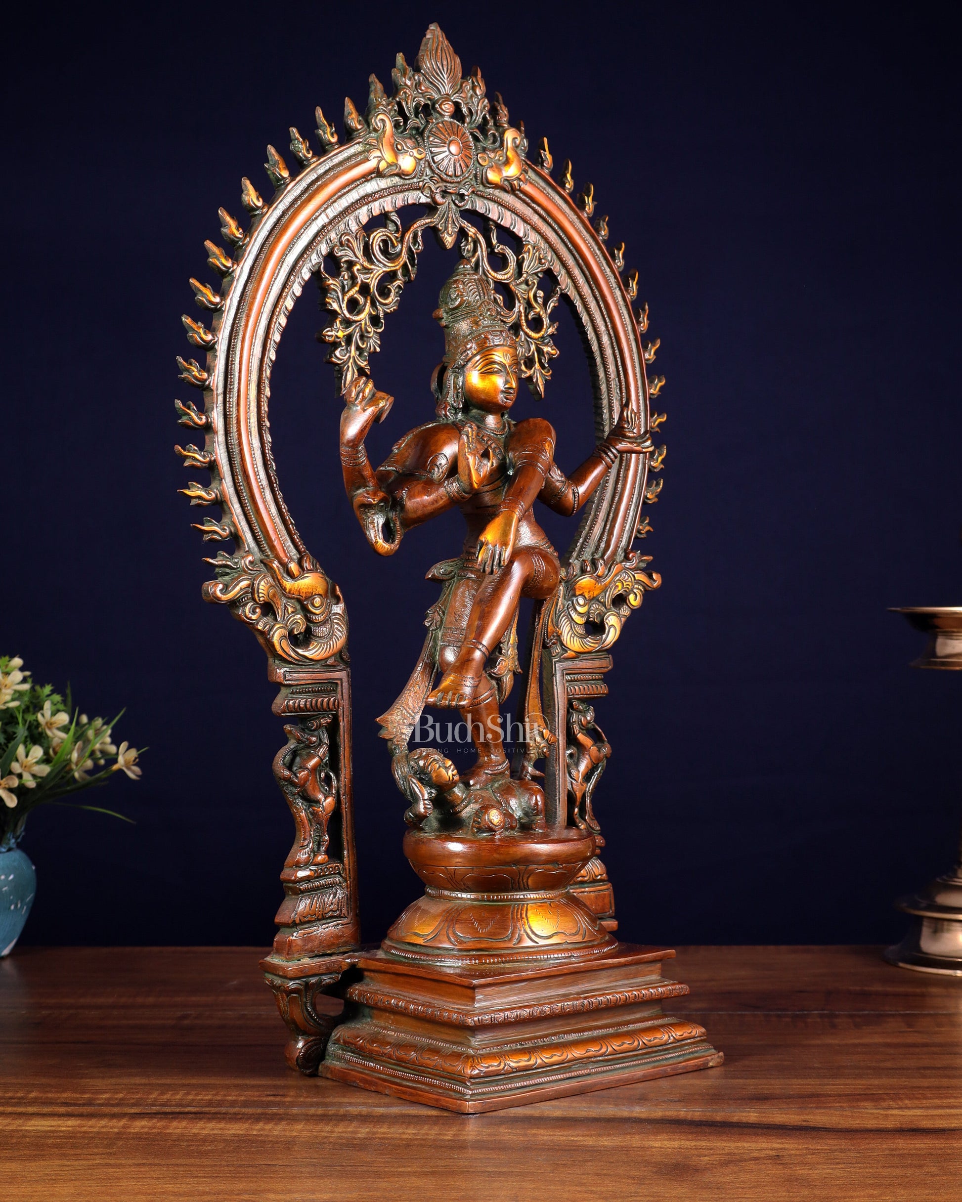 Vintage Brass Nataraja Dancing Shiva Sculpture - 18" Height Chola tone