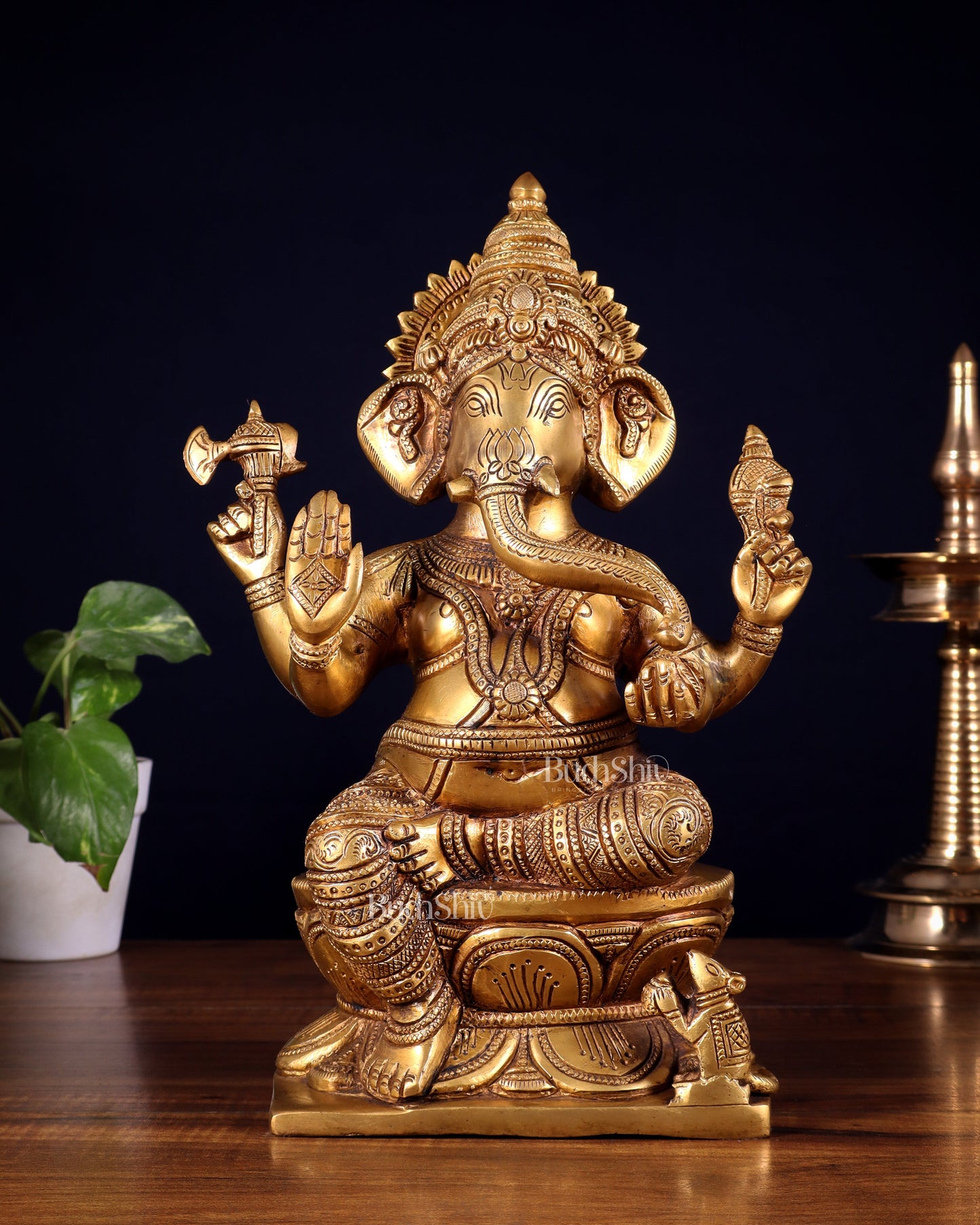 Pure Brass Lord Ganesha Statue – 12 Inch | Handcrafted Idol