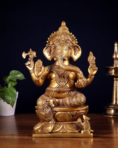 Pure Brass Lord Ganesha Statue – 12 Inch | Handcrafted Idol