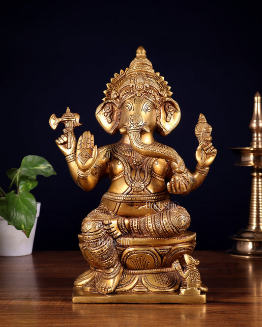 Pure Brass Lord Ganesha Statue – 12 Inch | Handcrafted Idol