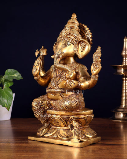 Pure Brass Lord Ganesha Statue – 12 Inch | Handcrafted Idol