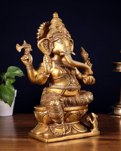 Pure Brass Lord Ganesha Statue – 12 Inch | Handcrafted Idol