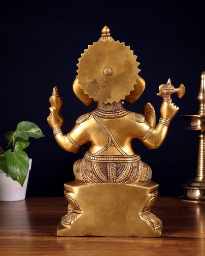 Pure Brass Lord Ganesha Statue – 12 Inch | Handcrafted Idol
