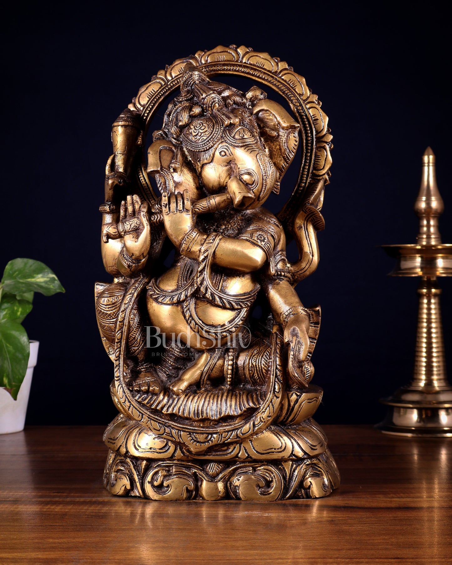 Brass Unique Ganesha Playing Flute statue | 13" Height