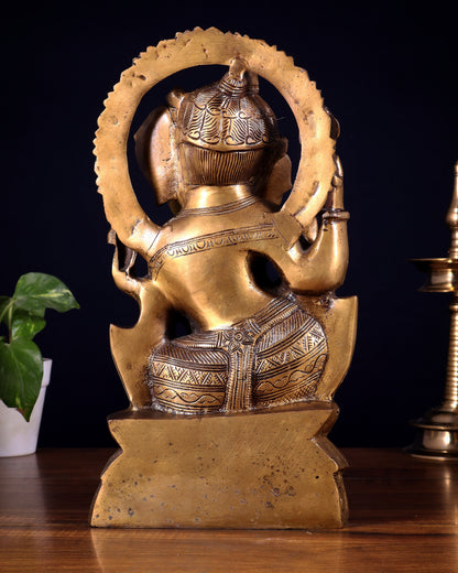 Brass Unique Ganesha Playing Flute statue | 13" Height