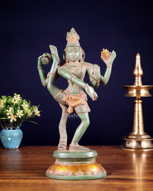 Brass Dancing Shiva Rudratandava Sculpture green patina tone 12 inch