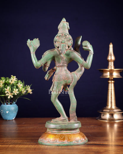Brass Dancing Shiva Rudratandava Sculpture green patina tone 12 inch