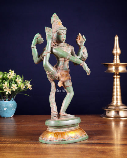Brass Dancing Shiva Rudratandava Sculpture green patina tone 12 inch