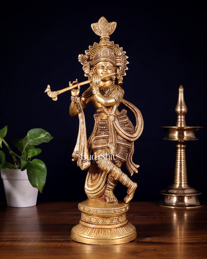 Pure Brass Lord Krishna Statue | 15.5"