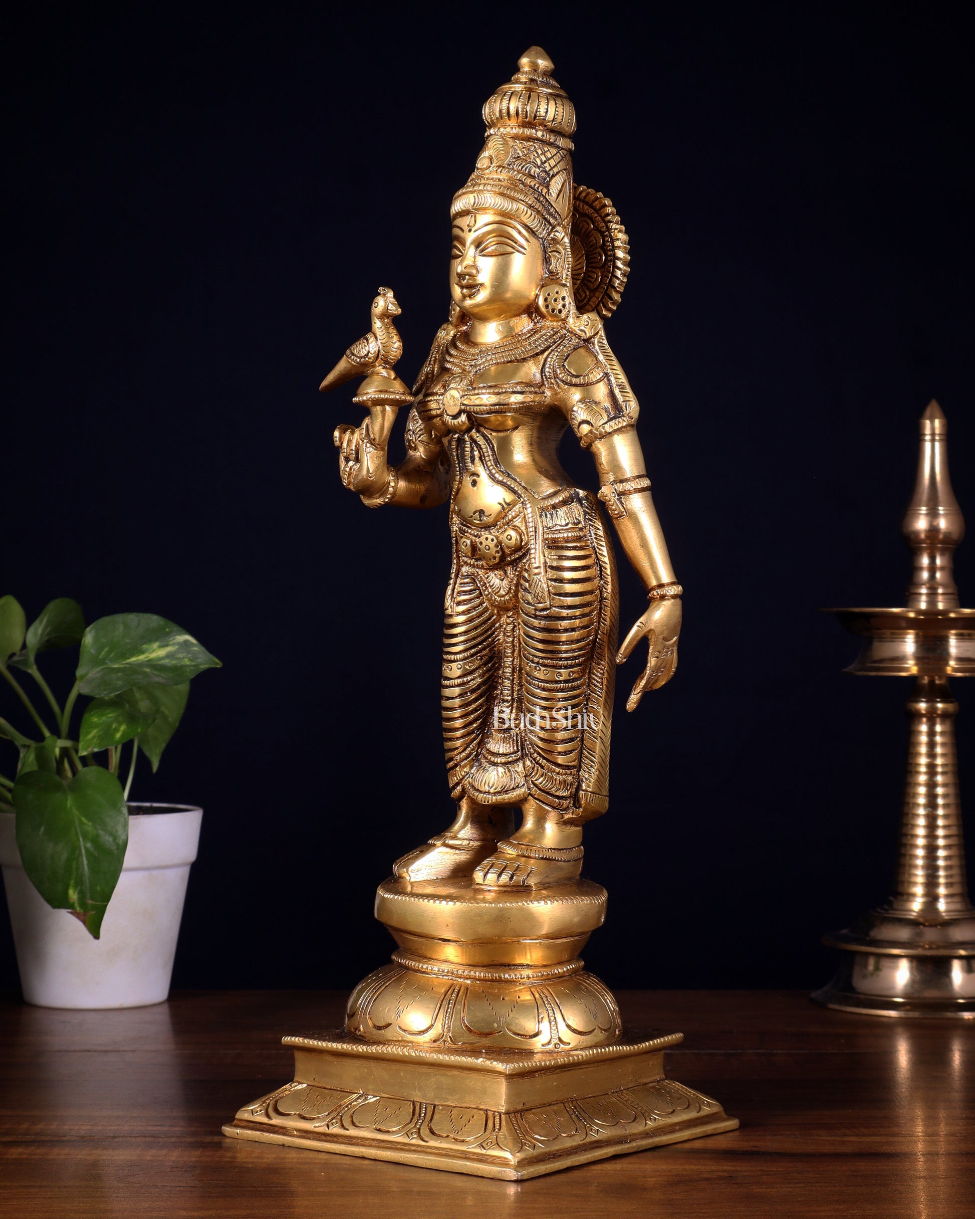 Pure Brass Goddess Meenakshi Statue – 15 Inch | Handcrafted Idol