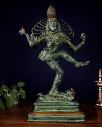 Brass Dancing Shiva Nataraja statue 27 inch Green antique tone