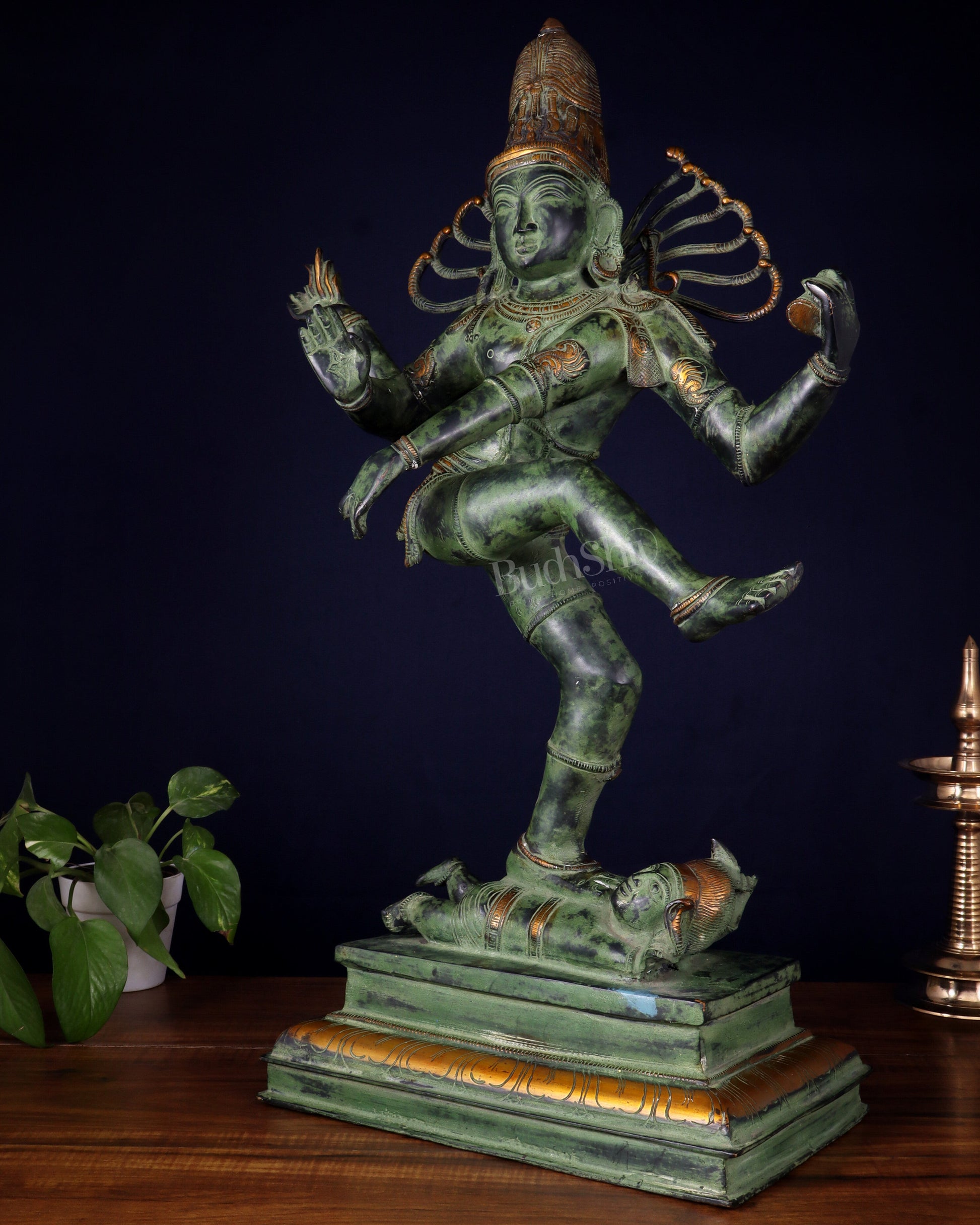 Brass Dancing Shiva Nataraja statue 27 inch Green antique tone