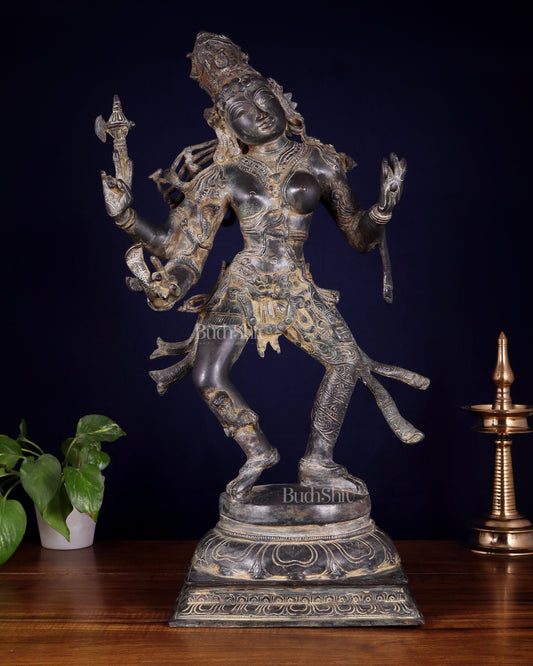 Ardhanarishvara Brass Statue  midnight Antique Finish - 24"