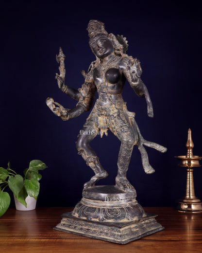 Ardhanarishvara Brass Statue  midnight Antique Finish - 24"