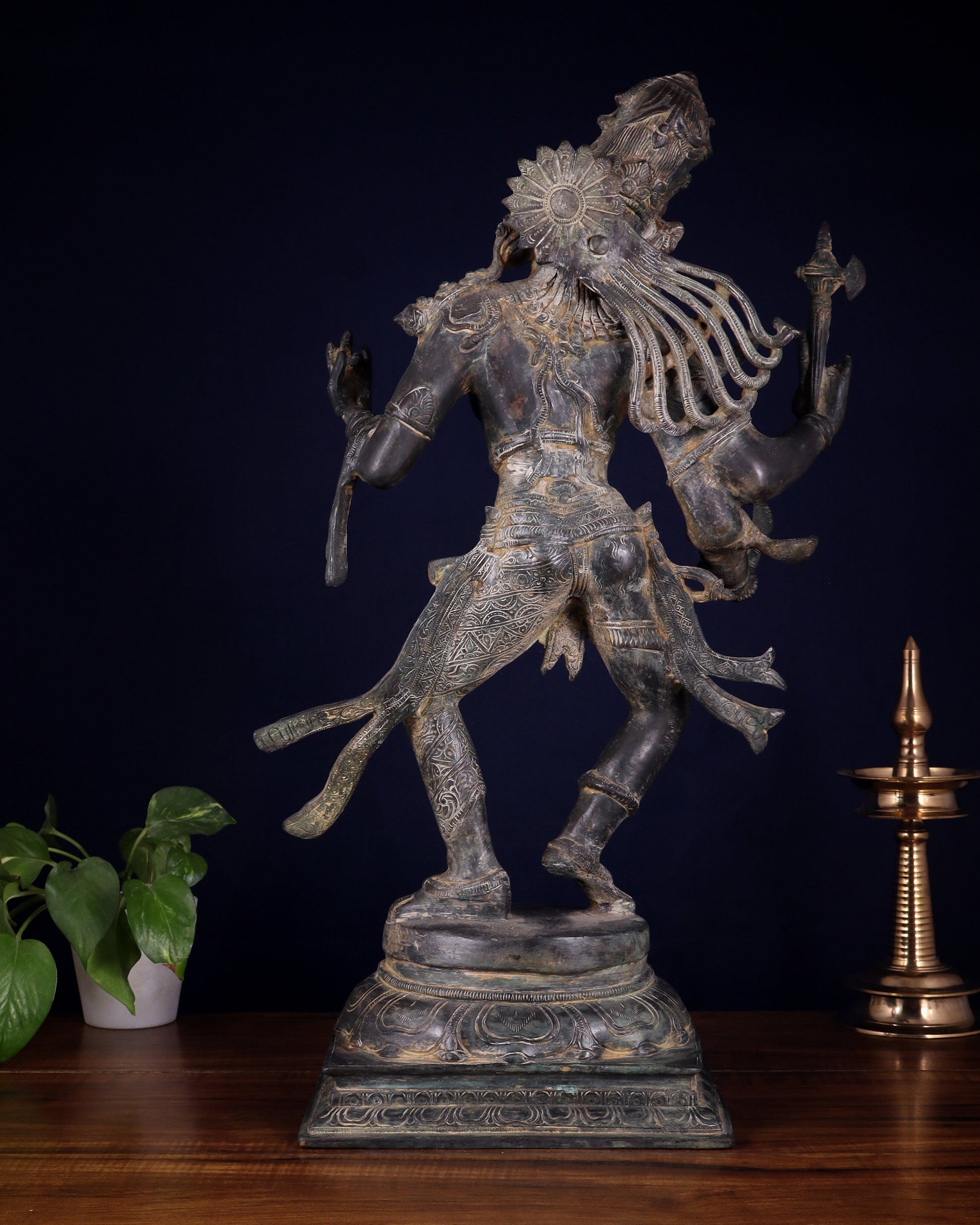 Ardhanarishvara Brass Statue  midnight Antique Finish - 24"