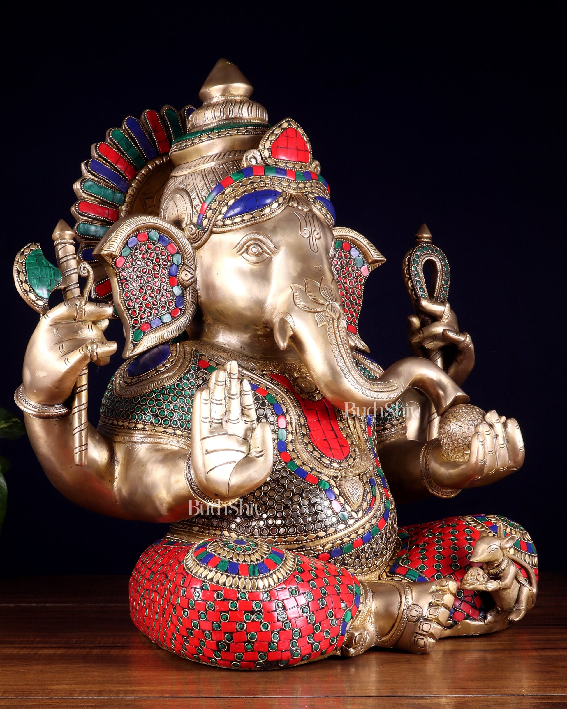 Brass large Ganesha Statue multicolour | 20x16.5x11 Inches | 33 KG