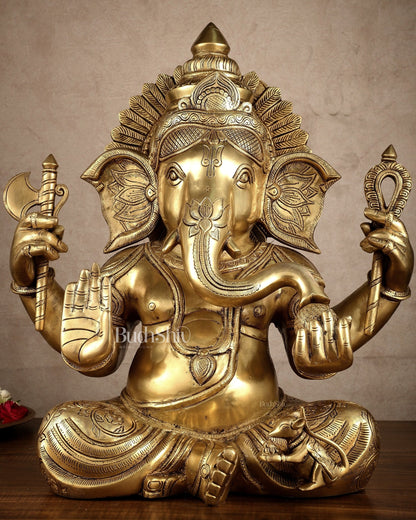 Brass Large Ganesha Statue | 20x16.5x11 Inches | 31.25 KG