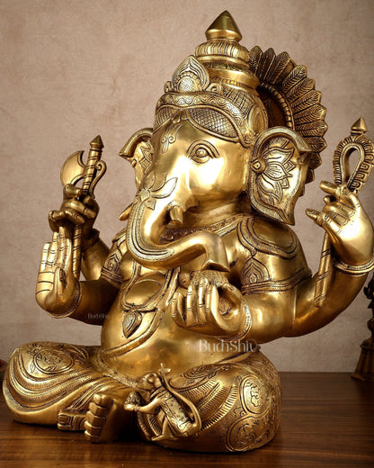 Brass Large Ganesha Statue | 20x16.5x11 Inches | 31.25 KG