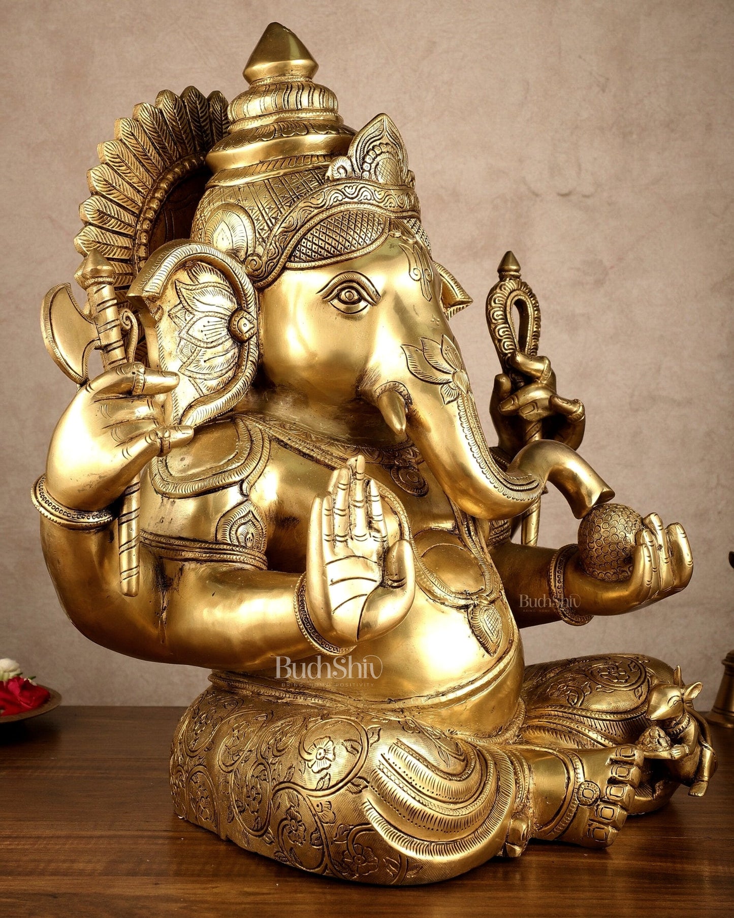 Brass Large Ganesha Statue | 20x16.5x11 Inches | 31.25 KG