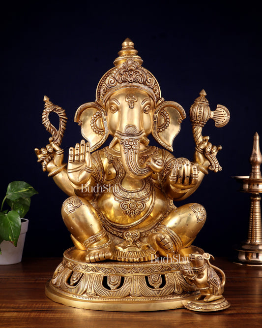 Pure Brass Superfine Lord Ganesha Statue – Large Size 18"