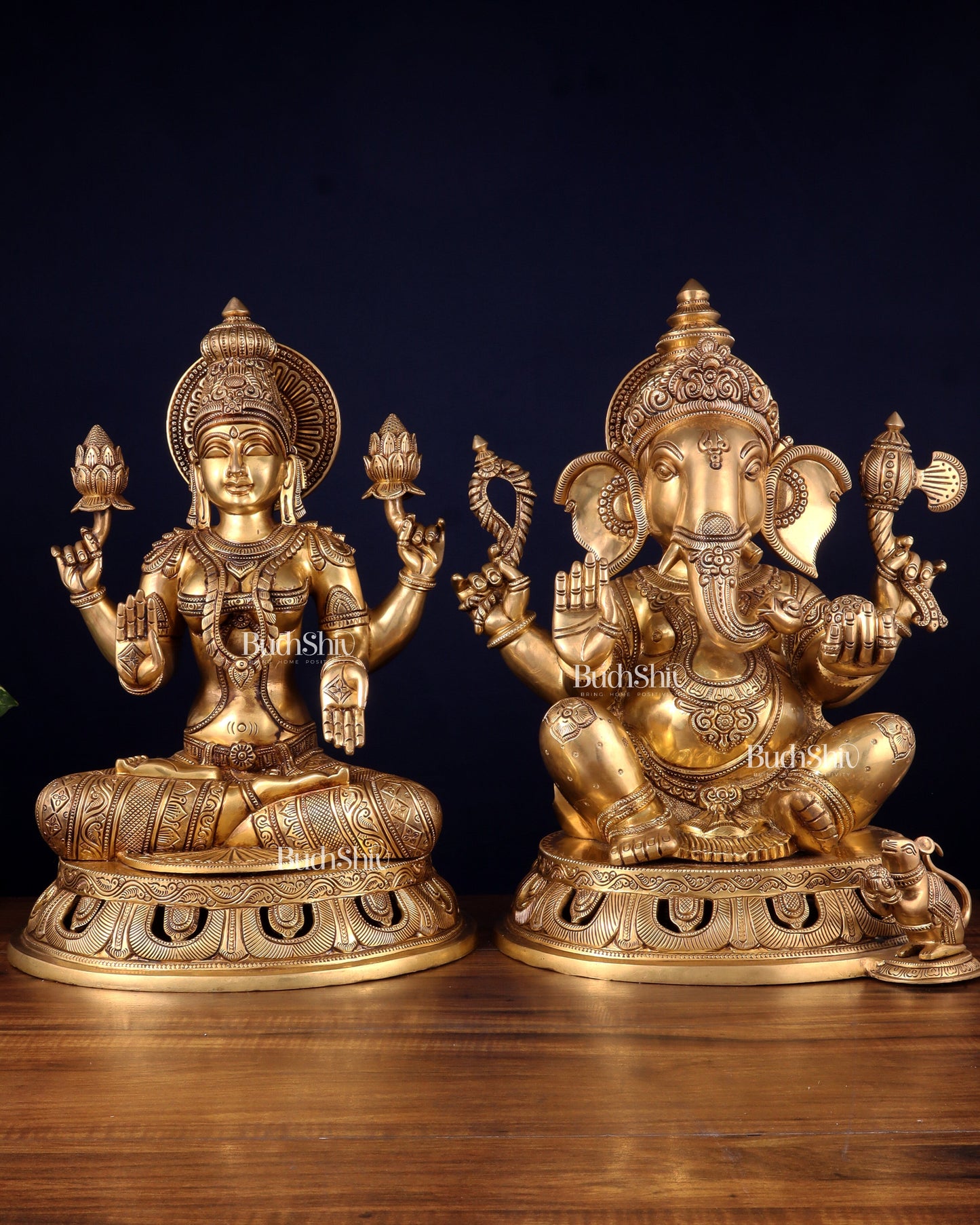 Pure Brass Ganesh Lakshmi Statue Pair – Superfine Handcrafted Idols 18"