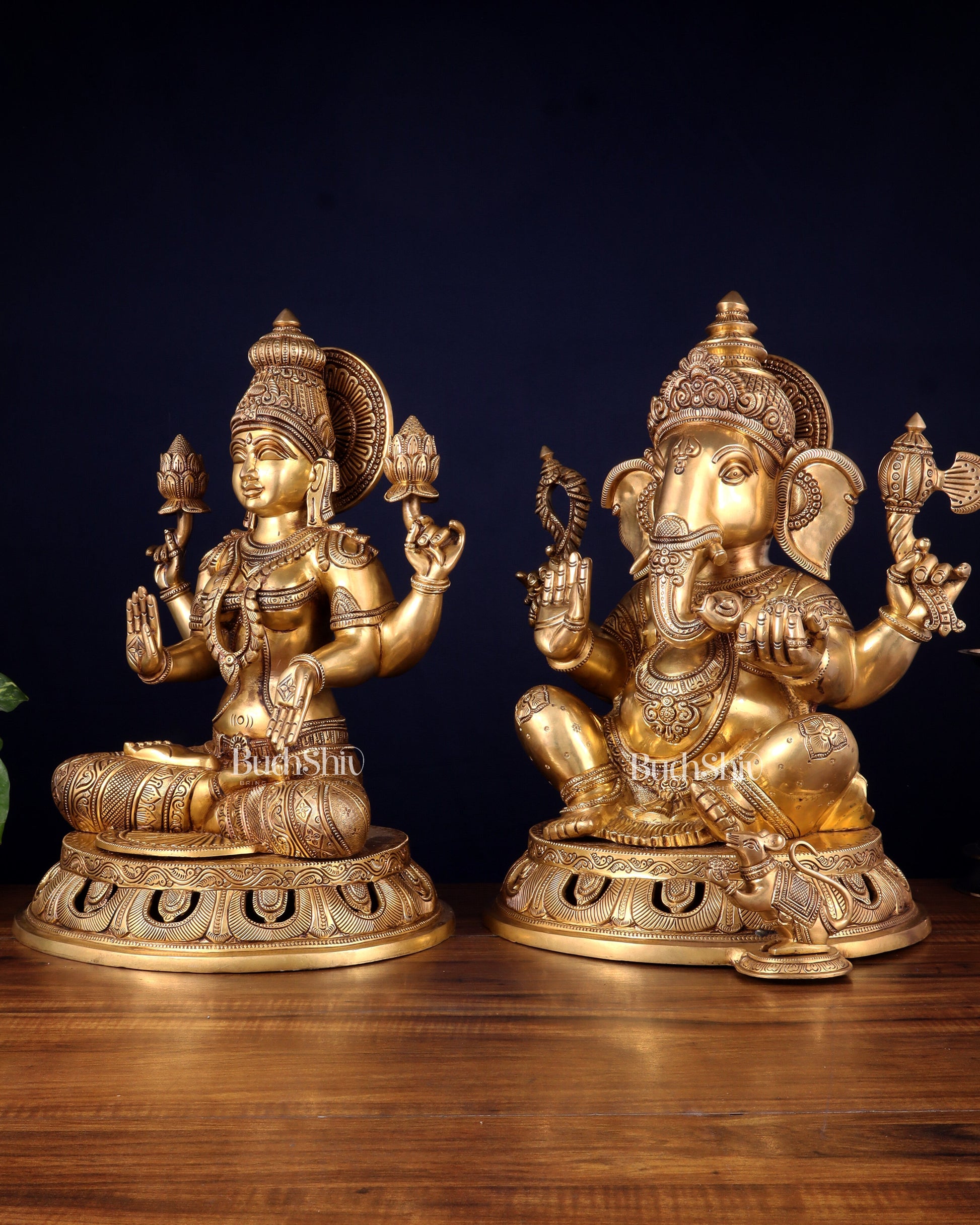 Pure Brass Ganesh Lakshmi Statue Pair – Superfine Handcrafted Idols 18"