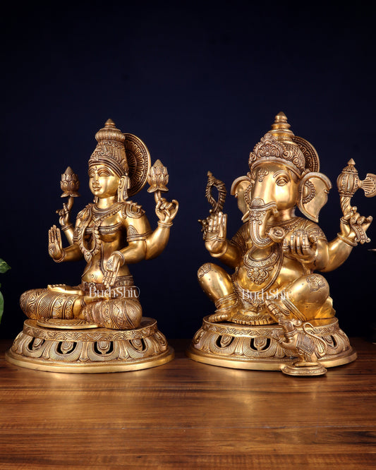 Pure Brass Ganesh Lakshmi Statue Pair – Superfine Handcrafted Idols 18"
