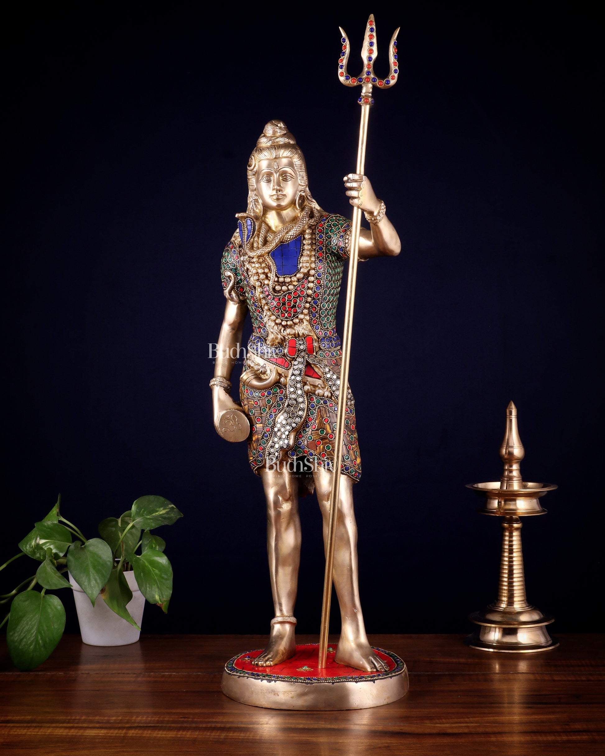 Brass Standing Shiva Statue – meenakari Stonework | 26"
