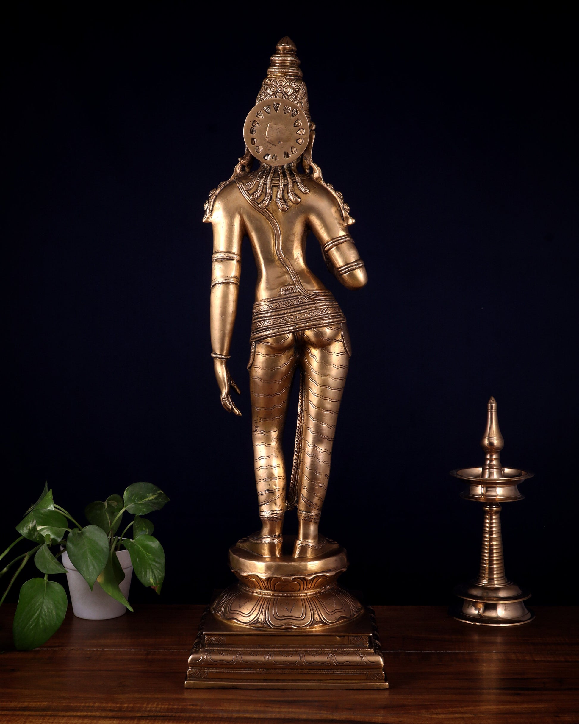 Brass Bhoga Shakti Uma Parvati Standing Sculpture – 27" Height