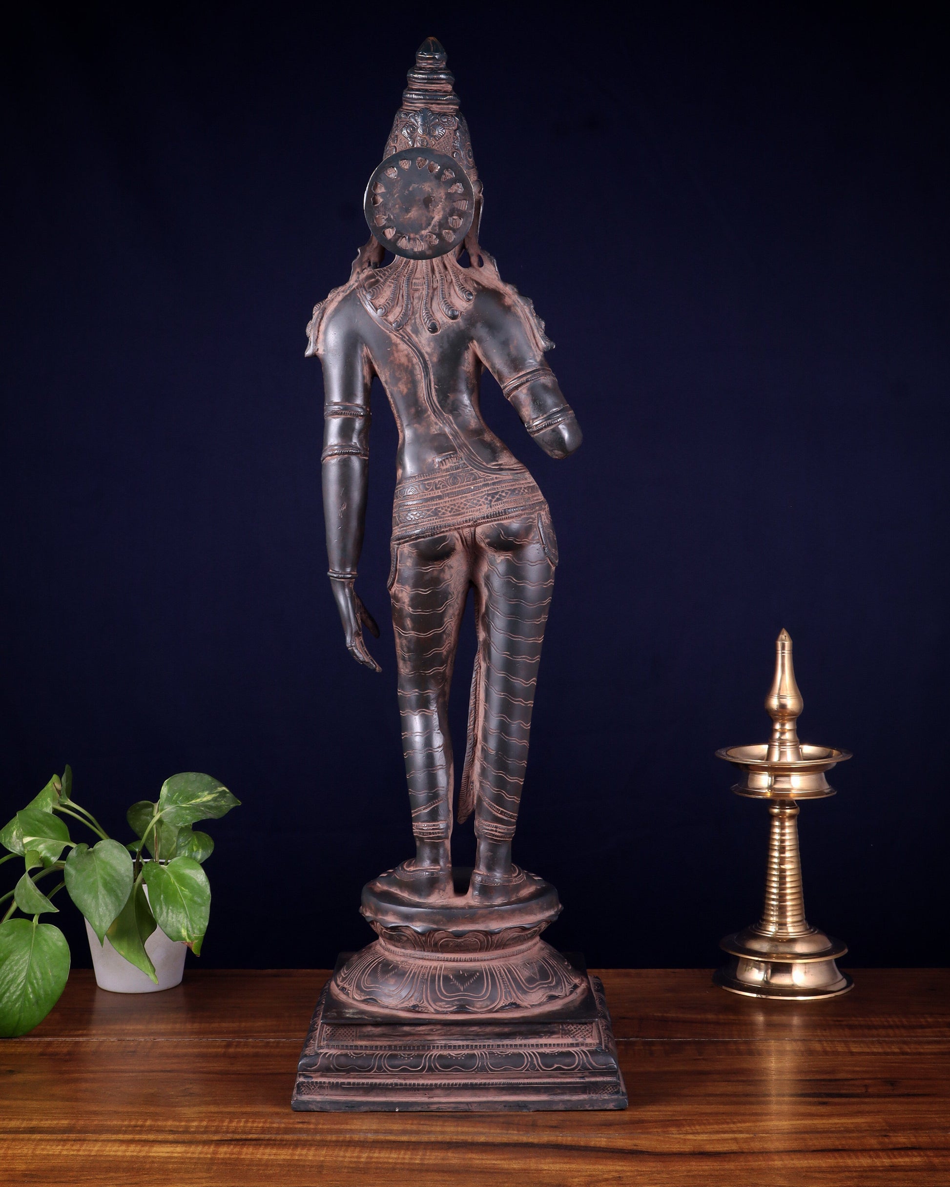 Pure Brass Bhoga Shakti Uma Parvati Standing Sculpture – 27" Height, Chola Style
