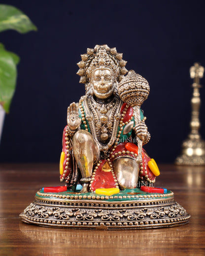 Pure Brass Superfine Lord Hanuman Idol - 3.5 inch with stonework