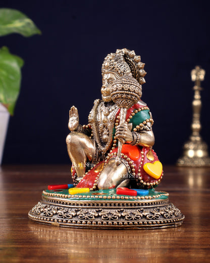Pure Brass Superfine Lord Hanuman Idol - 3.5 inch with stonework