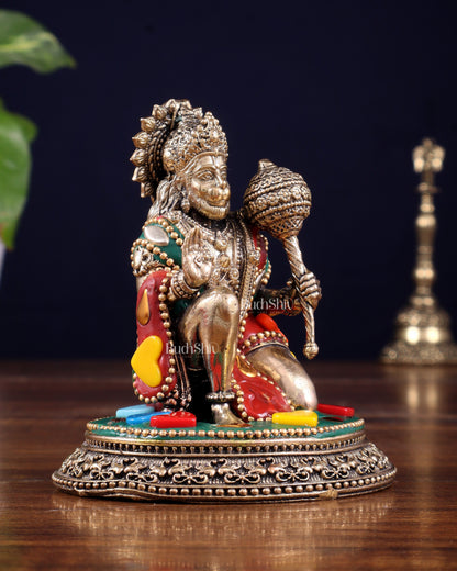 Pure Brass Superfine Lord Hanuman Idol - 3.5 inch with stonework